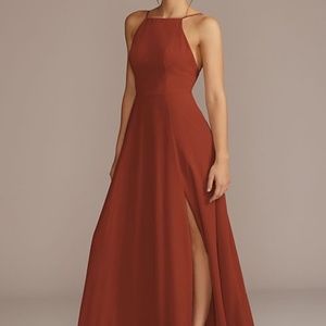 David’s Bridal Chiffon High Neck Gown